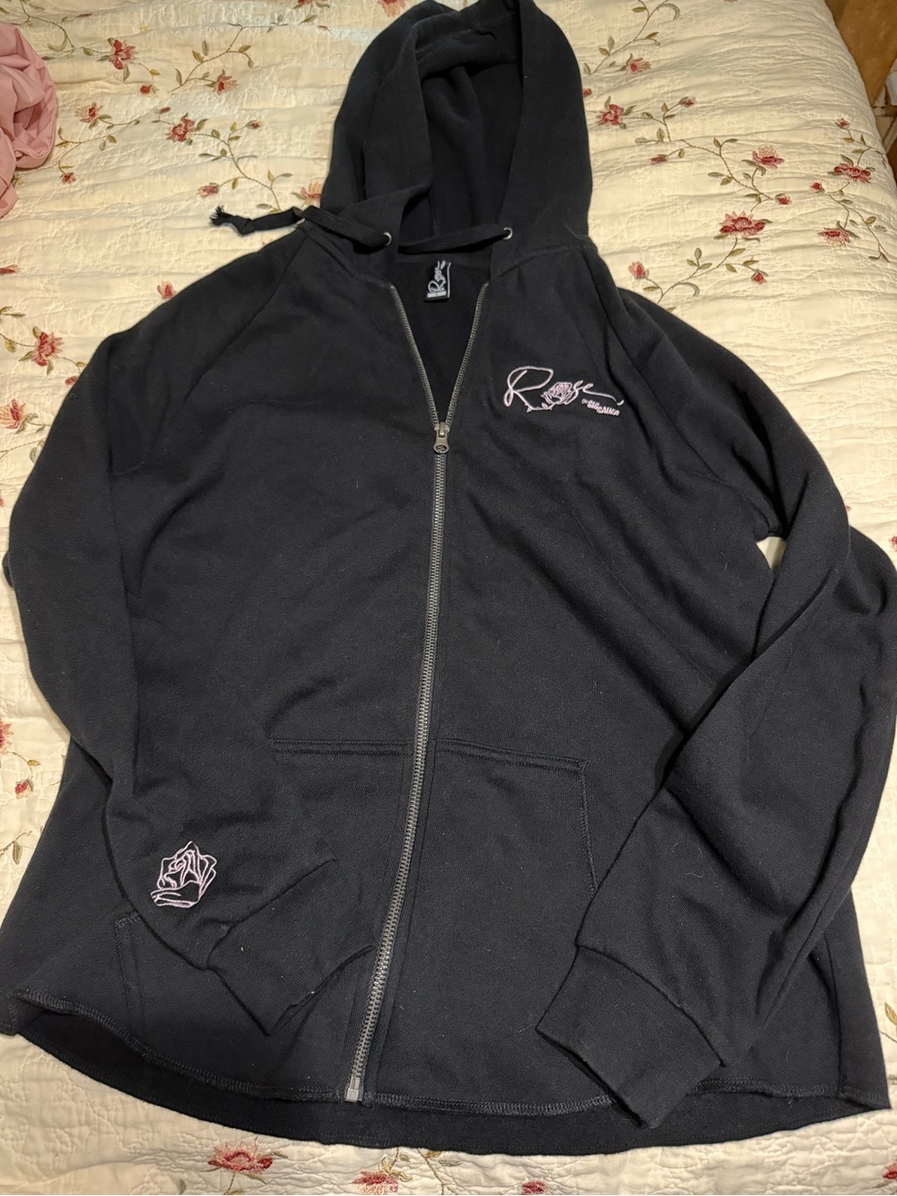 Sig sauer Black Zip-Up Hoodie with Pink Rose Embroidery